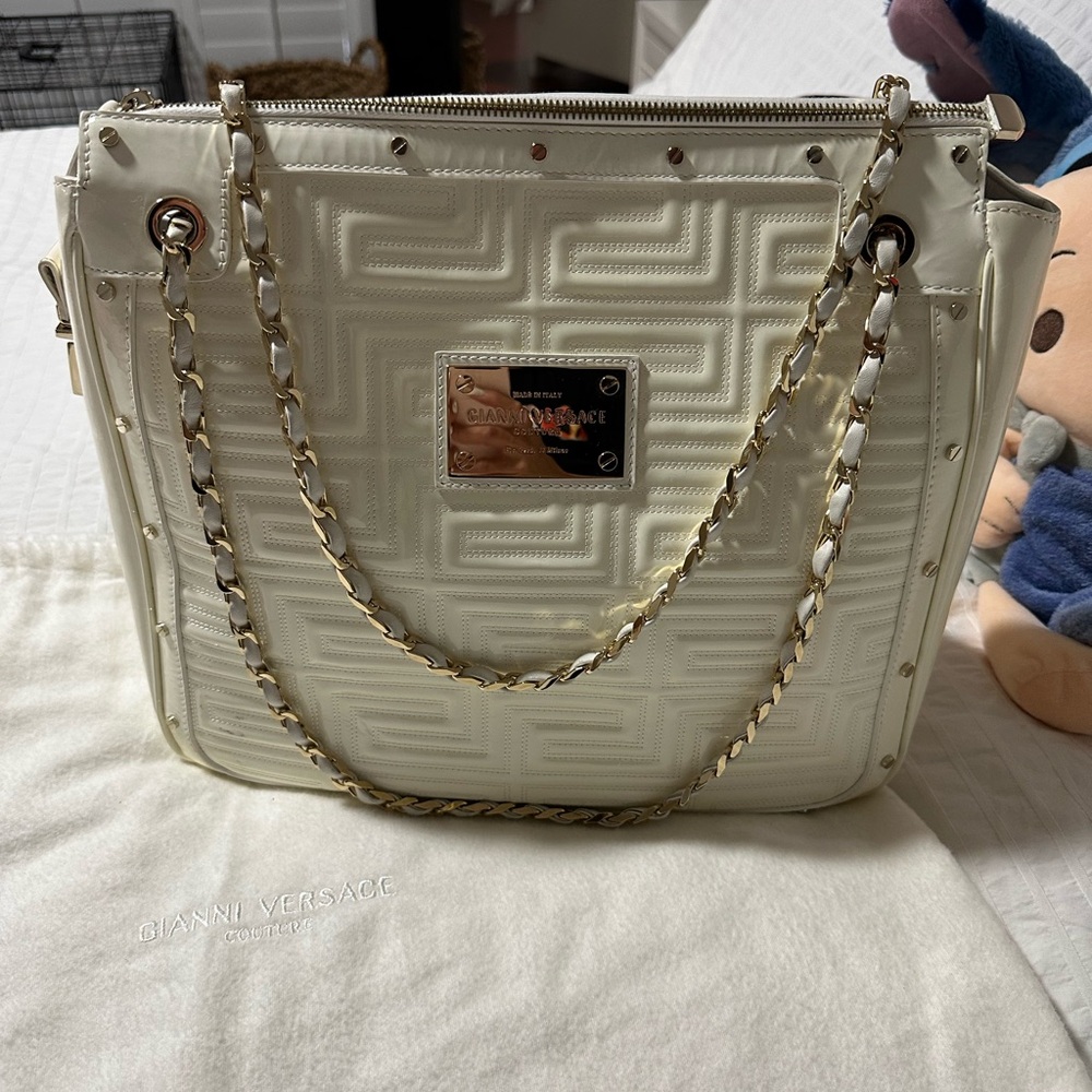 Versace “Madonna snap out of it” RARE Cream Shoulder Bag with Gold Accents